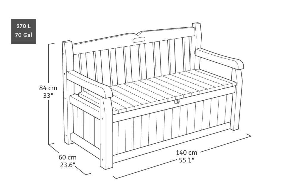 Keter Eden Bench 265L Outdoor 60% recycled Garden Furniture Storage Box