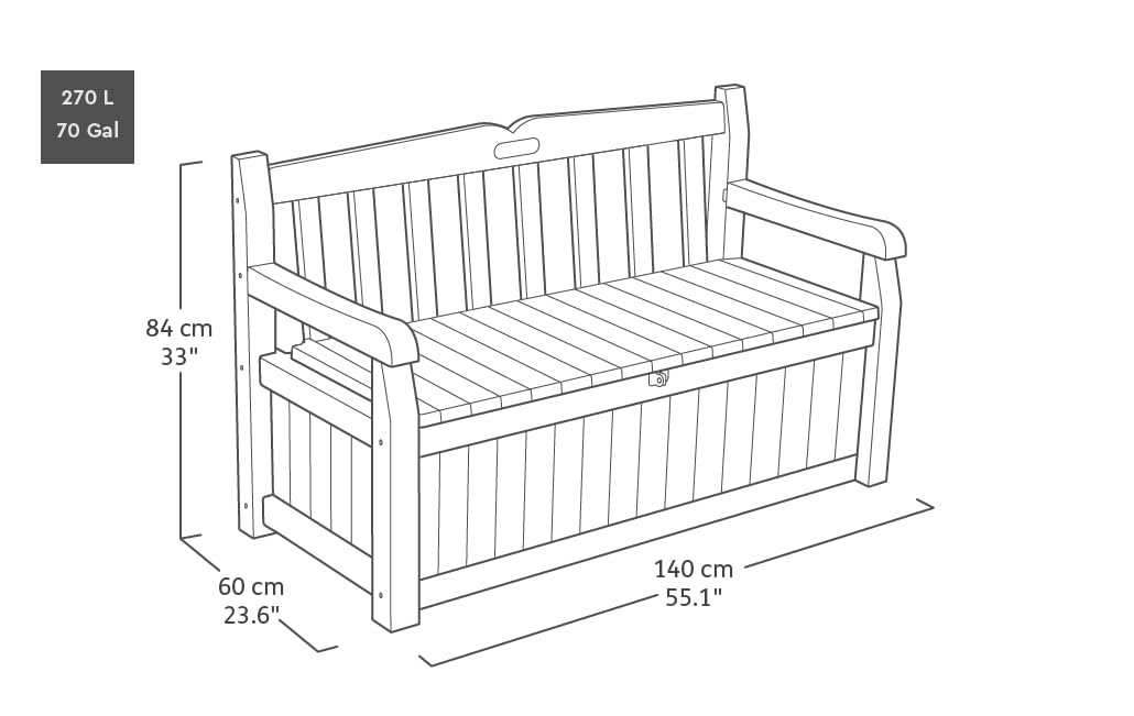 Keter Eden Bench 265L Outdoor 60% recycled Garden Furniture Storage Box