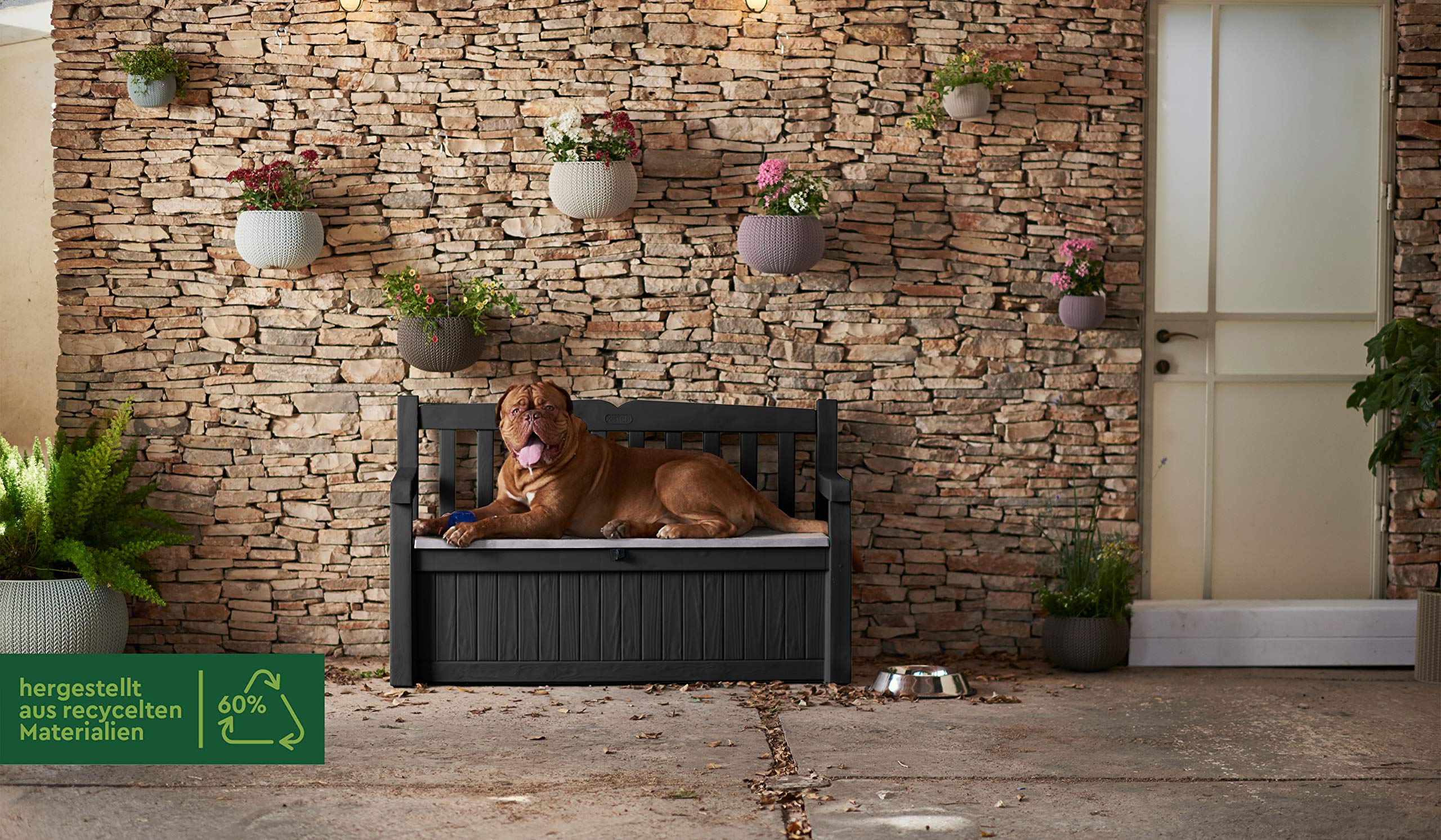 Keter Eden Bench 265L Outdoor 60% recycled Garden Furniture Storage Box