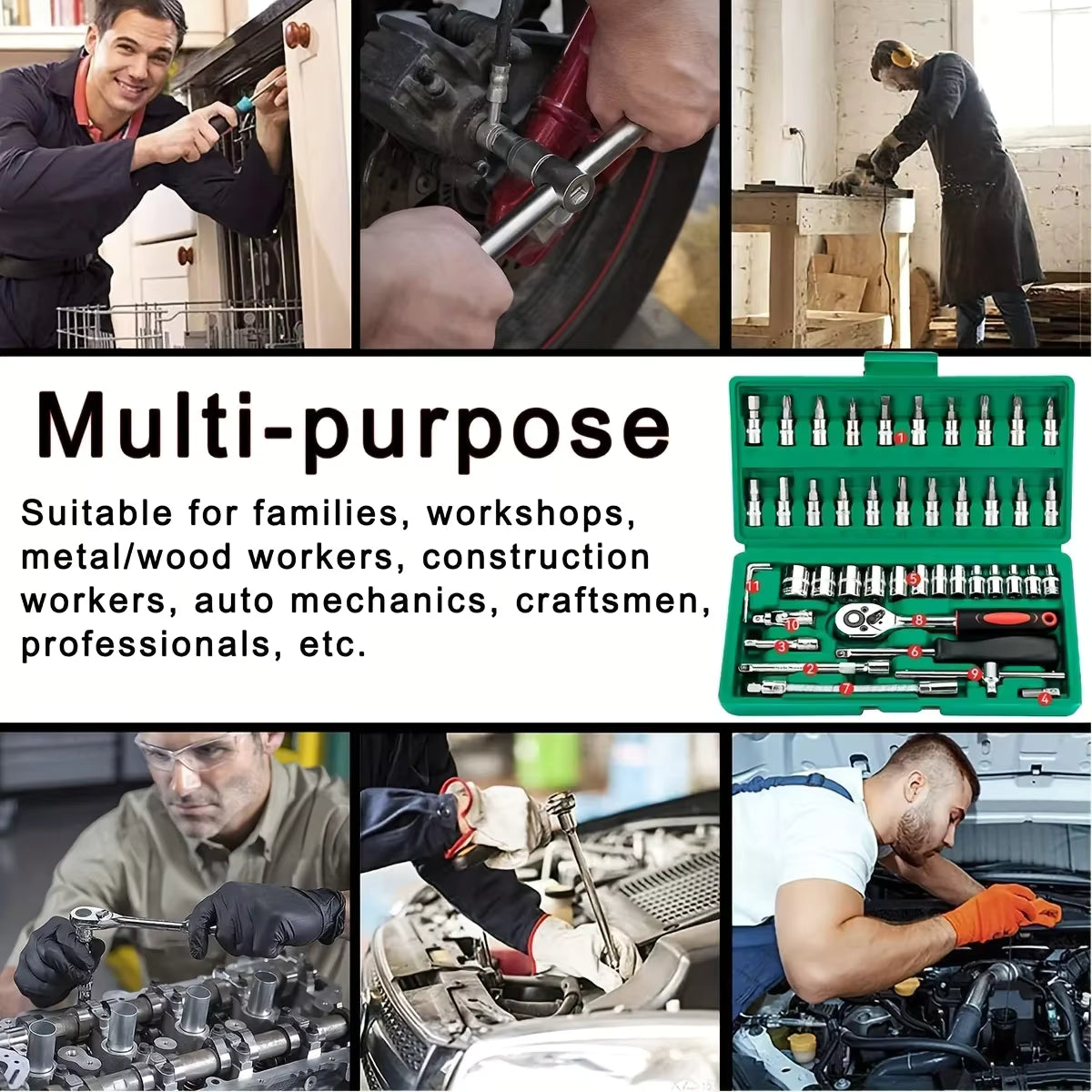 46Pcs Family Tools 1/4 Set Mechanic Tool Kits for Auto Repair