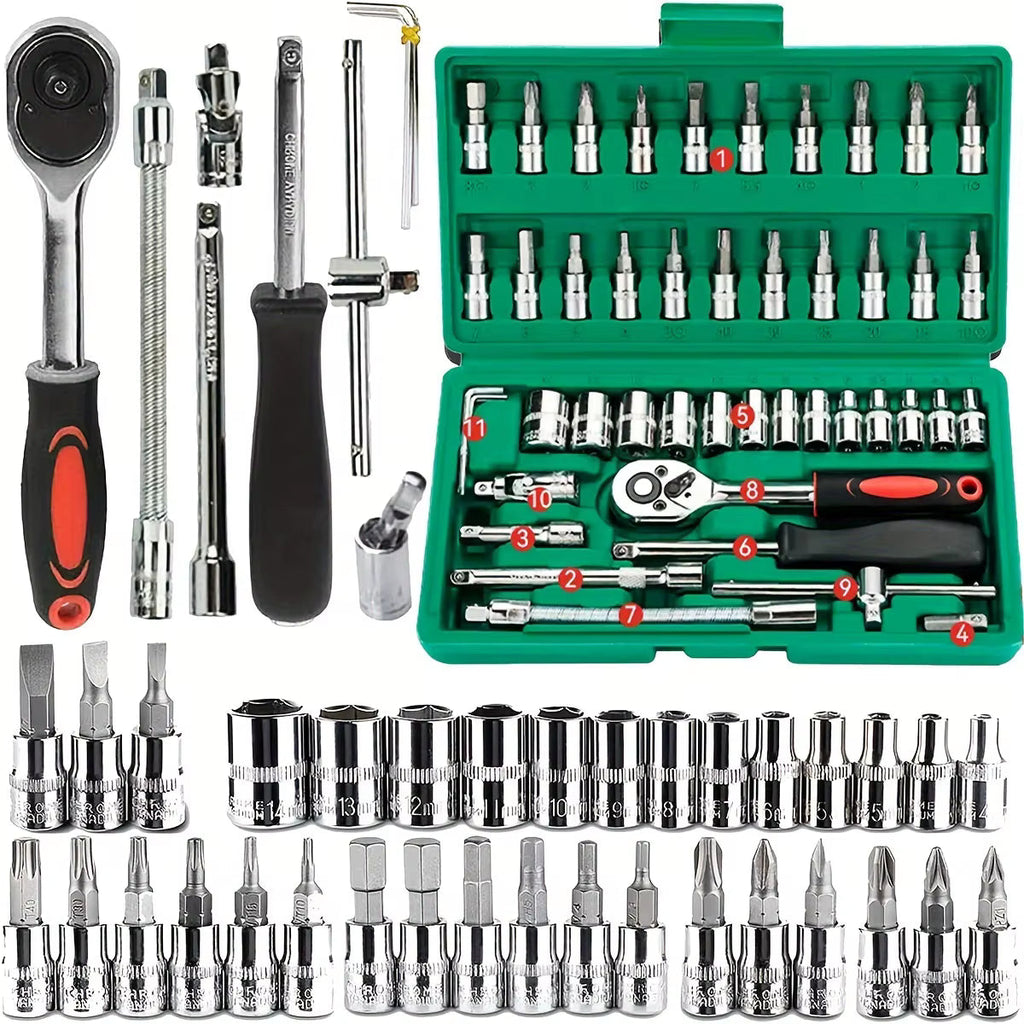 46Pcs Family Tools 1/4 Set Mechanic Tool Kits for Auto Repair